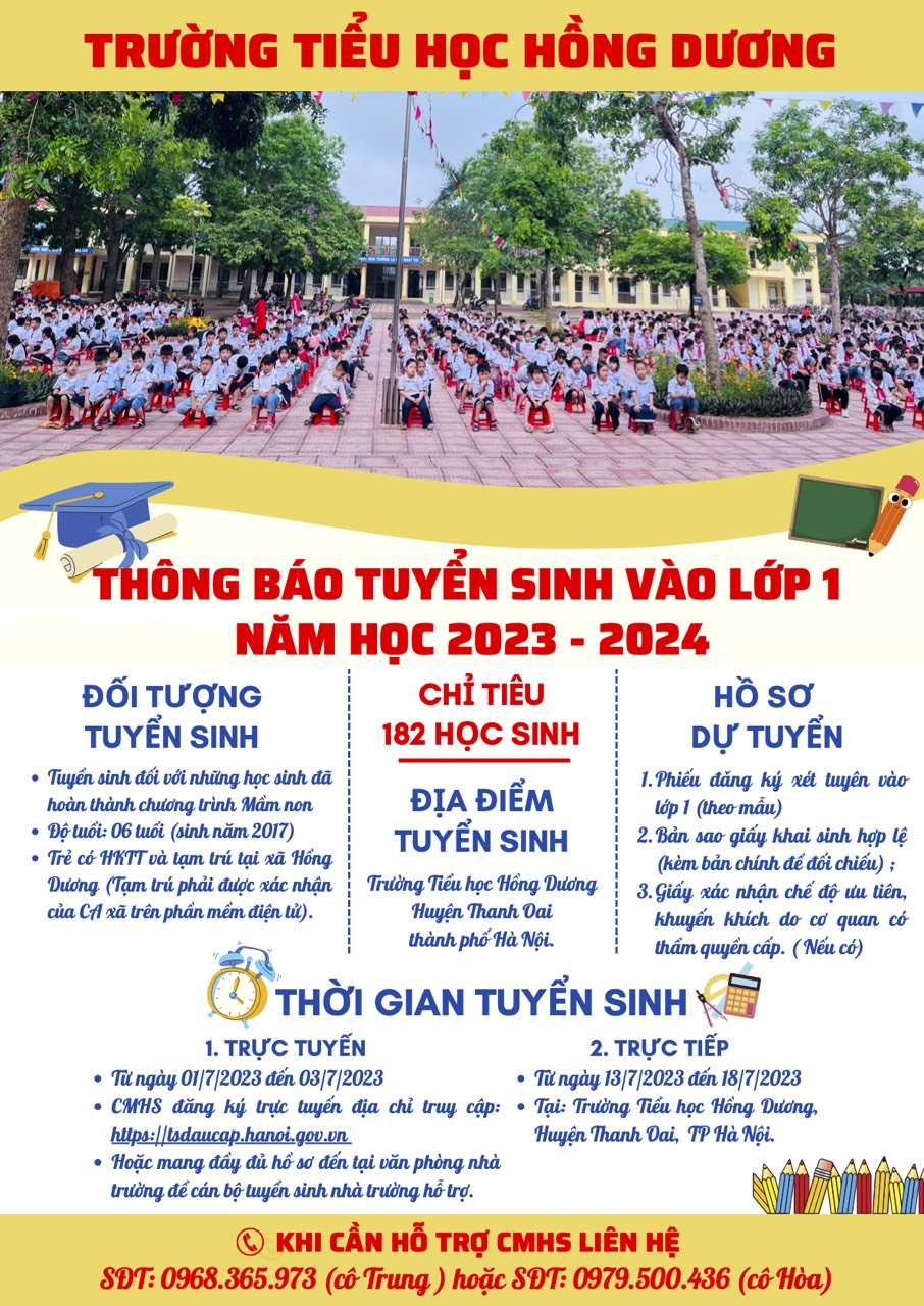 Thông báo về kế hoạch tuyển sinh vào lớp 1 năm học 2023-2024